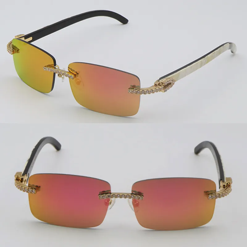 Designer moissanite diamond set sunglasses original white black horn glasses vertical stripes buffalo horn rimless male and female glasses mirror lens - Image 2