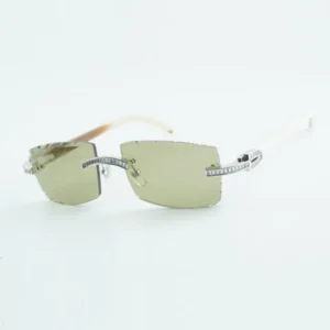Rectangular diamond sunglasses cut lenses natural white buffalo horn legs 18-140mm
