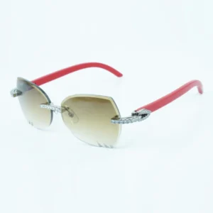 Top quality trimming cutting lenses XL diamond sunglasses natural red wooden temples glasses size 18-135mm