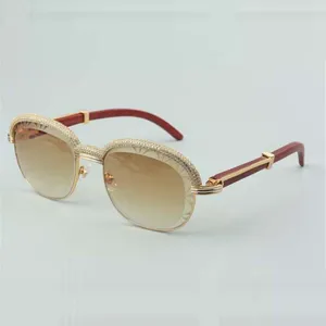 top quality natural wood cut lens sunglasses high end diamond eyebrow frame size 60-18-135mm