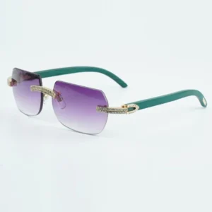 Designer sunglasses double diamond with natural green wood leg lenses and sunglasses 56-18-135mm