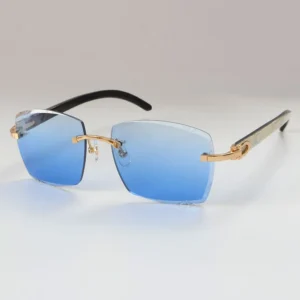 Unisex optical frame designer model diamond cut rimless white inside black buffalo horn sunglasses women large square glasses driving sunglass 3.0 thickness lens