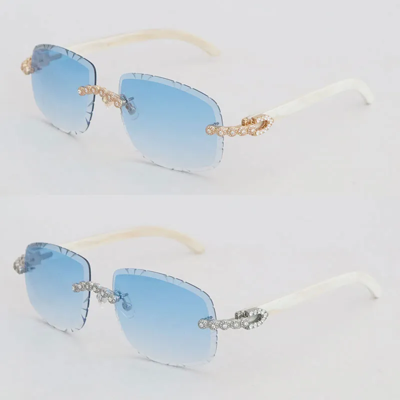 Luxury moissanite diamond set rimless sunglasses women original white genuine natural horn men glasses carved lens big stone vintage metal gold glasses - Image 6