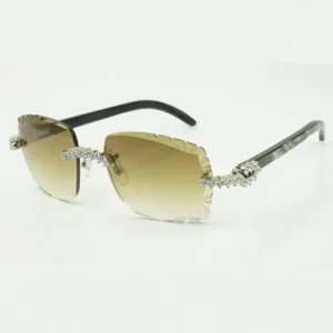 Factory direct sales fashion luxury fashion new 5.0 mm diamond  horn sunglasses nature textured black horn leg sunglasses engraved big lens
