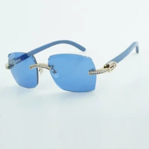 Rectangular diamond sunglasses lenses natural blue wood legs 18-135mm