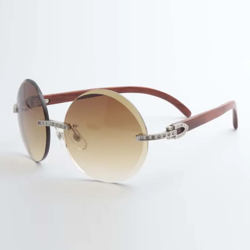 New style small full diamond sunglasses round trimming lens with natural original wooden temples size 56-18-135mm - Image 2
