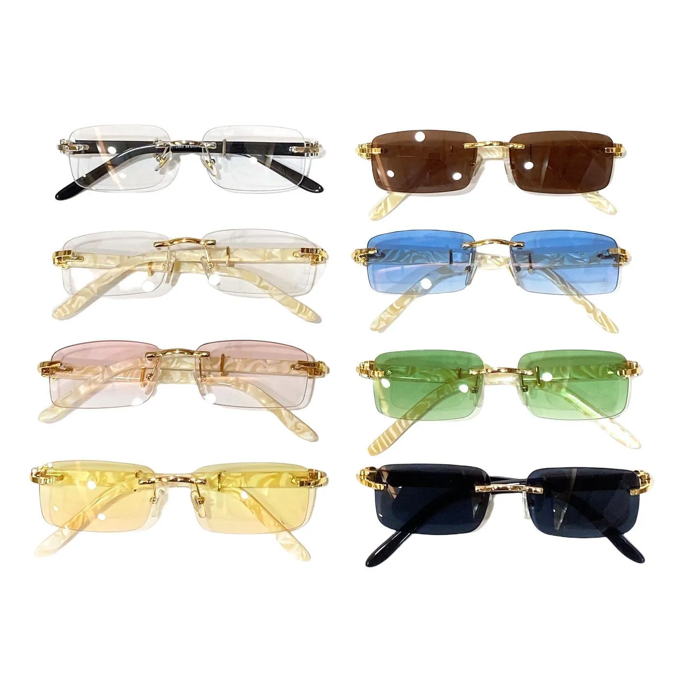 Man Rimmed Glasses Designer Sunglasses Women Fashion Frameless Rectangle Coating Buffalo Horn Sunglass - Image 3