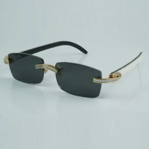 Moissanite rectangular diamond sunglasses male and female mixed buffalo horn leg sunglasses size 56-18-14mm