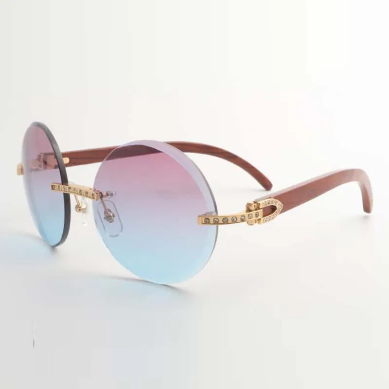 New style small full diamond sunglasses round trimming lens with natural original wooden temples size 56-18-135mm - Image 9