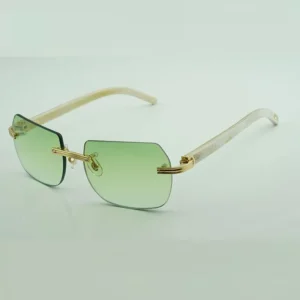 Small diamond cut sunglasses genuine marble buffalo horn luxury designer carter rimless sunglasses new in cool decoration shades eyewear glasses gold frame