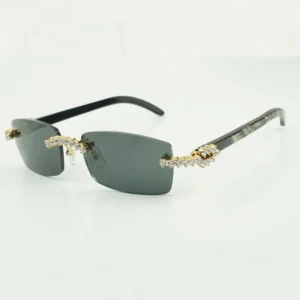 Classic 5.0 diamond sunglasses with textured black buffalo horn arms glasses direct sales size 56-18-140mm