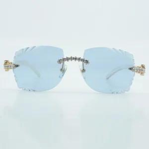 fashionable new 5.0mm diamond sunglasses natural white buffalo horn legs carved lens size 58-18-140mm