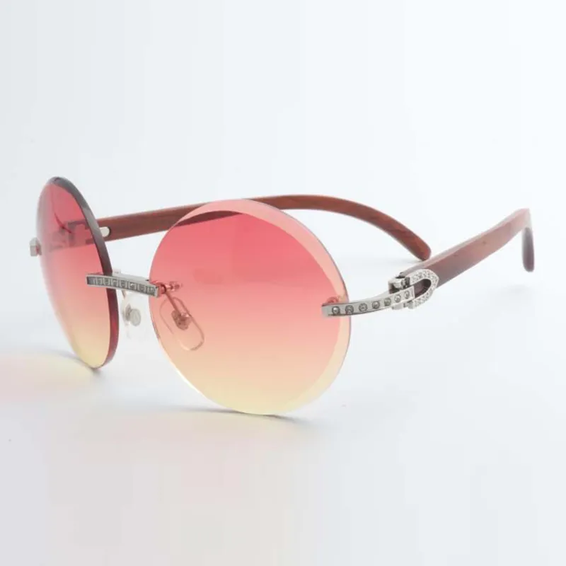 New style small full diamond sunglasses round trimming lens with natural original wooden temples size 56-18-135mm - Image 5