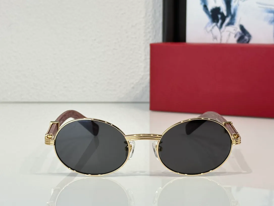 Wood Gold Oval Sunglasses for Men Women Yellow Sunnies Summer Stylish Shades Glasses Brown Shaded UV400 Eyewear with Box - Image 5