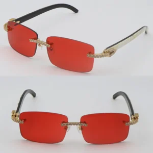 Designer moissanite diamond set sunglasses original white black horn glasses vertical stripes buffalo horn rimless male and female glasses mirror lens