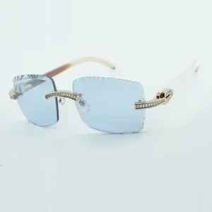 rectangular diamond big sunglasses cut lenses natural white buffalo horn legs 18-140mm