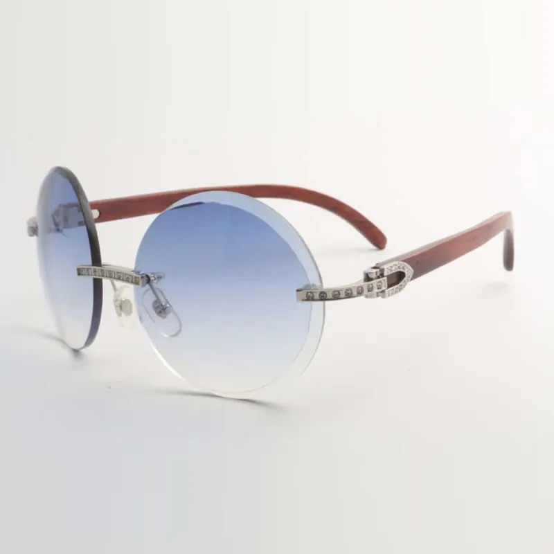 New style small full diamond sunglasses round trimming lens with natural original wooden temples size 56-18-135mm - Image 6
