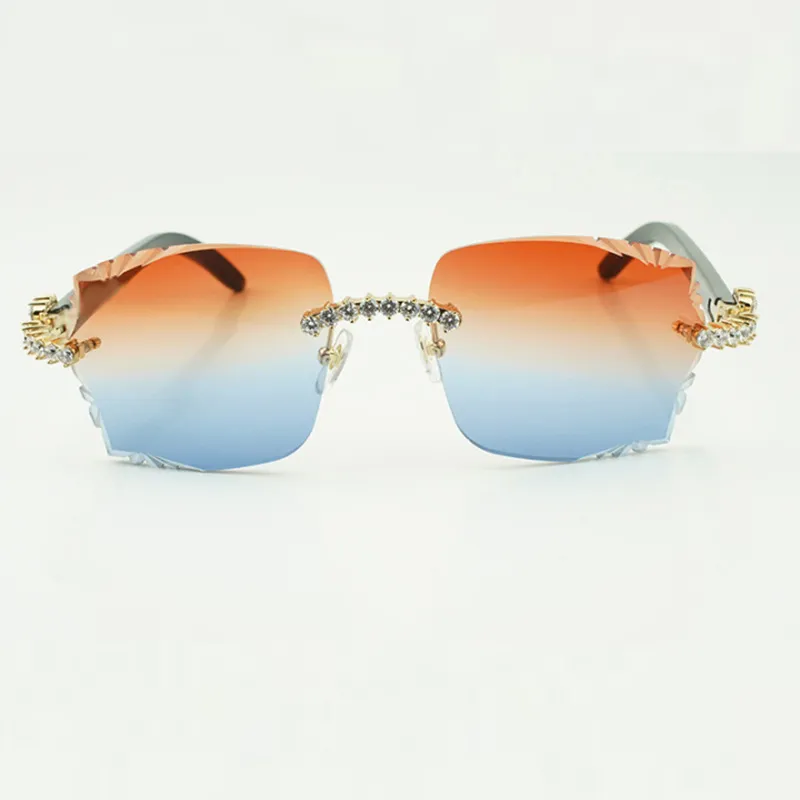 Factory direct sales fashion luxury fashion new 5.0 mm diamond horn sunglasses nature textured black horn leg sunglasses engraved big lens - Image 2