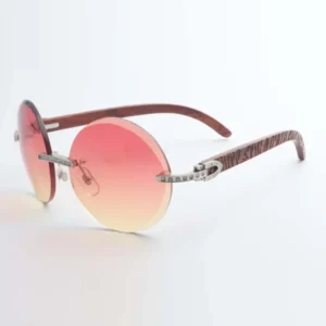 New style small full diamond sunglasses round trimming lens with natural tiger wooden temples size 56-18-135mm