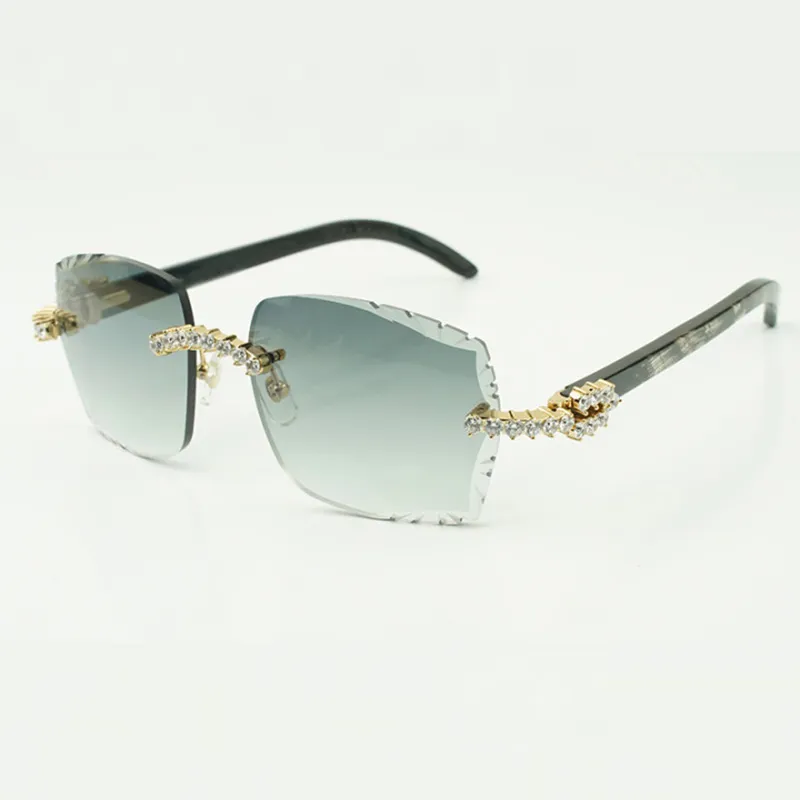 Factory direct sales fashion luxury fashion new 5.0 mm diamond horn sunglasses nature textured black horn leg sunglasses engraved big lens - Image 3