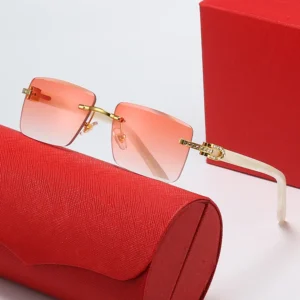 Diamond rimless glasses mens white buffalo horn sunglasses classes fashion C shaped decoration spring hinge metal optical frame rectangle women carti sunglass