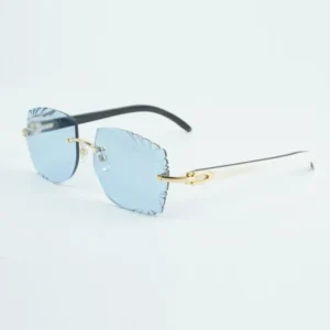 Sunglasses natural black mixed buffalo horn legs large carved lens size 58-18-140mm