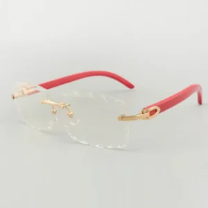 Red wooden temple hawkers sunglasses with engraved lens 56mm