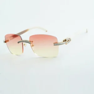 Rectangular diamond carved sunglasses with natural white buffalo horn legs and 58mm lenses
