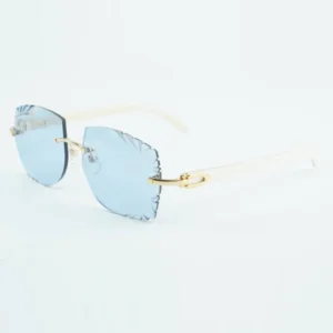 Fashionable sunglasses natural white buffalo horn legs large carved lens size 58-18-140mm
