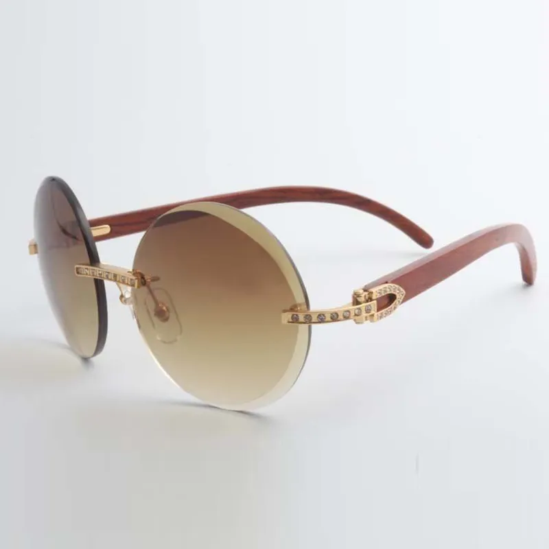 New style small full diamond sunglasses round trimming lens with natural original wooden temples size 56-18-135mm - Image 3