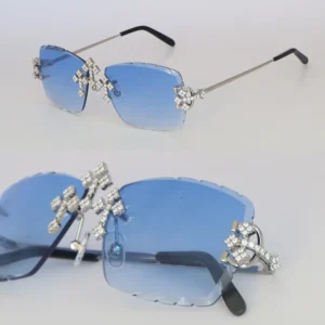 Moissanite set rimless for women big stones dia mens sun glasses limited edition C decoration wire frame designer sunglasses