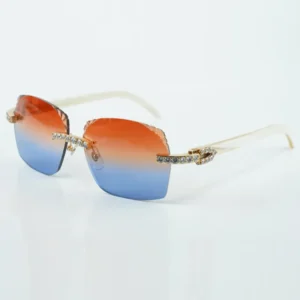 Exquisite style micro cut XL diamond lens sunglasses natural white water buffalo horn glasses size18-140mm