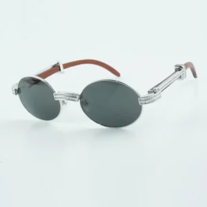 Designer square diamond full frame sunglasses natural original wood leg 55=22-135mm men and women style sunglasses