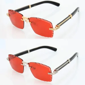 Luxury diamond cut lens rimless mens sunglasses large square designer glasses original black buffalo horn sunglasses mens frames size 60-21-145mm 2024 new