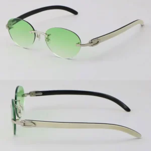 luxury white inside black buffalo horn sunglasses metal rimless women design classical model sun glasses man fashion 18k gold 4 round frame size 54