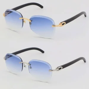 New metal rimless black buffalo horn sunglasses unisex limited edition good quality glasses outdoors driving glasses diamond cut lens 18k gold frame