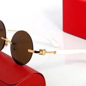 Designer Aviator Sports Sunglasses – Unisex Gold & Silver Frameless Metal Round/Oval Lens Eyewear