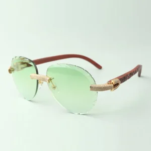 Exquisite classic micro pave diamond sunglasses natural tiger wooden temple glasses size 18-135mm