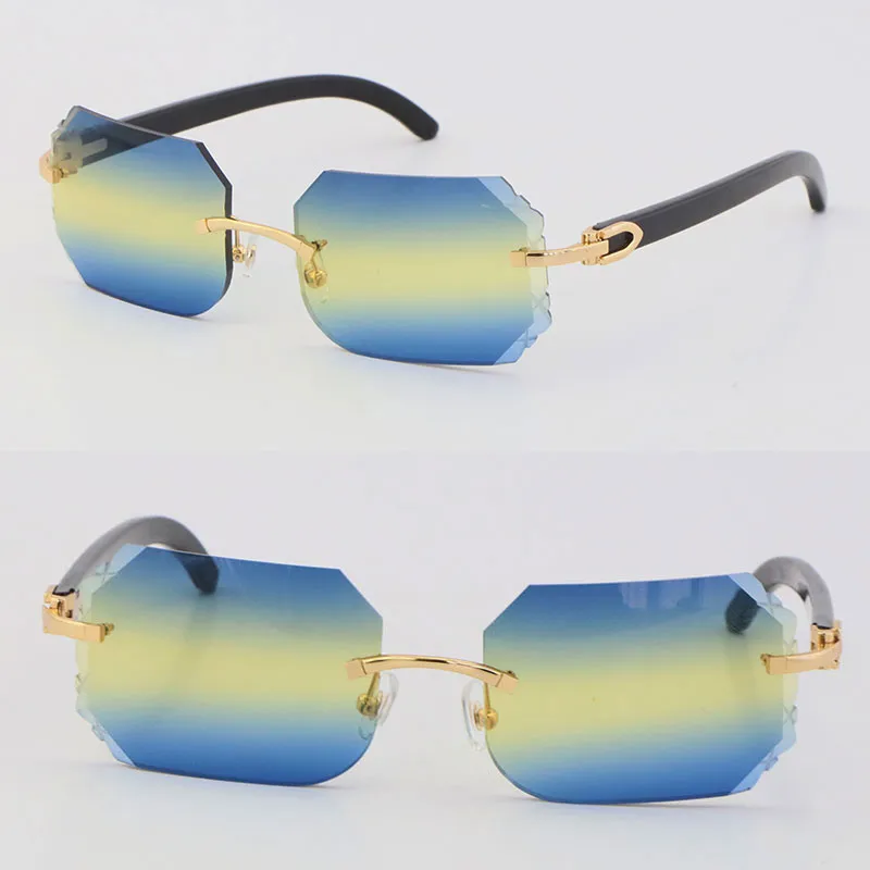 2022 New rimless sunglasses black buffalo horn sun glasses fashion C decoration 18k gold frame large square frame male and female - Image 9
