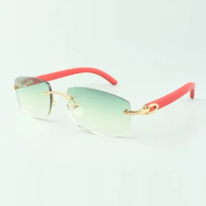 Plain sunglasses with natural red wooden temple designer glasses size 18-135mm