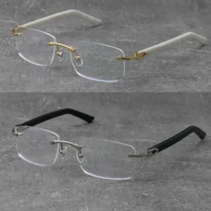 Stylish rimless eyeglasses frame for men lightweight reading glasses with white plank and gold eyewear frames decoration for women and men