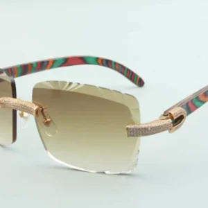 2021 Cutting lens micro paved dias sunglasses pea wooden temples glasses size 58-18-135mm