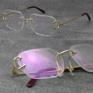Diamond cut fashion cat eye eyeglasses for men and women 18k gold frame rimless
