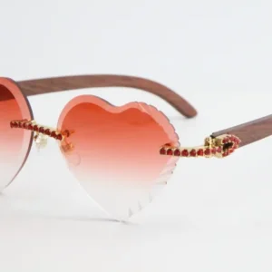 High quality new big stones rimless sunglasses peacock wood top rim focus eyewear slim and elongated triangle lens wood glasses