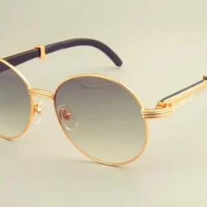 Round Frame Retro Sunglasses – Natural Mixed Horn Mirror Legs | Fashion Sun Visor