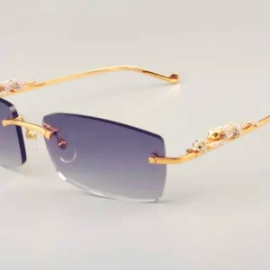 Ultra light square leopard diamond gold temple sunglasses fashion men sunglasses sun visor