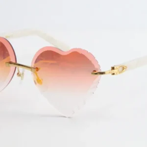 Rimless Marble White Plank Heart Lens Sunglasses – Gradient Adumbral Lenses & Transparent Frame