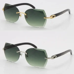 Mens designers rimless unisex original marbled black buffalo horn sunglasses fashion diamond cut lens adumbral C decoration gold sun glasses fanciful eyewear