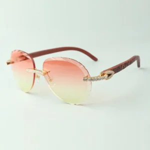 Cut lens endless diamond sunglasses with natural tiger wooden temple glasses size 18-135mm