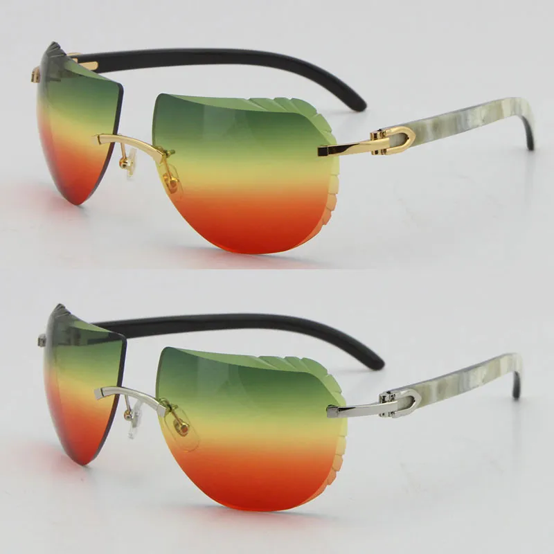 Design original white inside black buffalo horn vertical stripes sunglasses men diamond cut lens rimless sun glasses women 18k gold male and female frame size 62 - Image 7